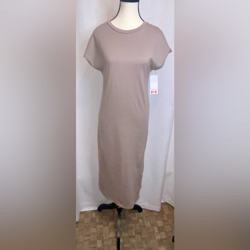 Women’s Antistar‎ 100% cotton bodycon long Beige T-Shirt dress Sz Medium…
